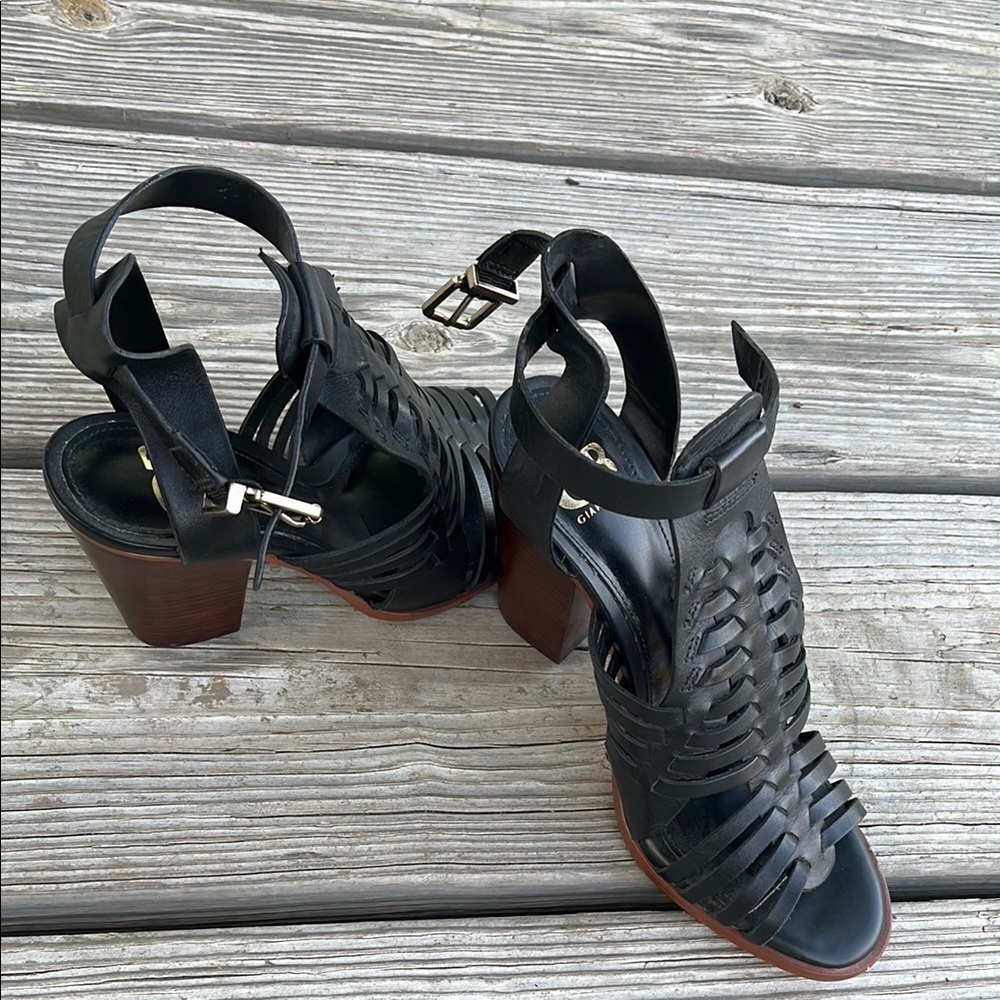 Black leather Strappy Heeled Sandals, almost new 🙂